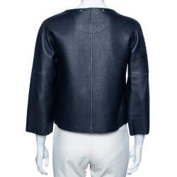 Louis Vuitton Navy Blue & White Leather Tie Front Jacket M