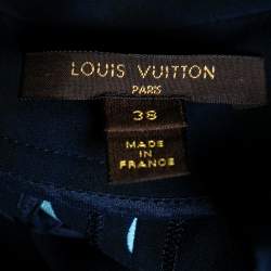 Pre Owned Louis Vuitton Navy Blue Printed Silk Jogger Pants M