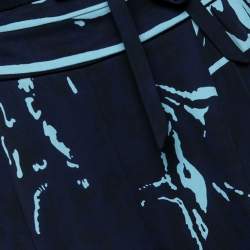Pre Owned Louis Vuitton Navy Blue Printed Silk Jogger Pants M