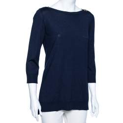Pre Owned Louis Vuitton Navy Blue Wool Crew Neck Sweater M