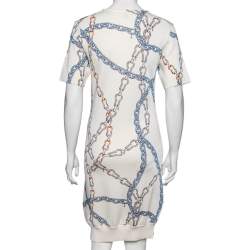 Louis Vuitton White Chain Printed Wool Short Sleeve Dress S