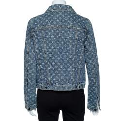 Pre Owned جاكيت لوي فيتون شعار دنيم أزرق  مونوغرامي بالشعار وأزرار أمامية مقاس كبير - لارج