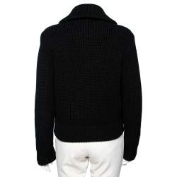 Pre Owned Louis Vuitton Black & Intarsia Fur Knitted Zip Front Cardigan S