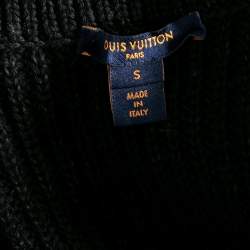 Pre Owned Louis Vuitton Black & Intarsia Fur Knitted Zip Front Cardigan S
