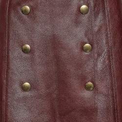 Louis Vuitton Burgundy Leather Button Front Faux Wrap Skirt L