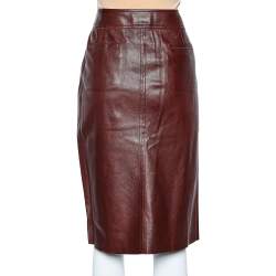 Louis Vuitton Burgundy Leather Button Front Faux Wrap Skirt L