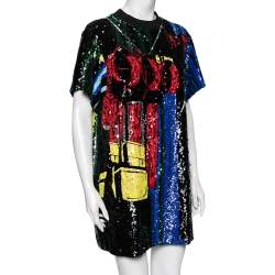 Pre Owned Louis Vuitton Multicolor Sequin Embellished Mesh T-Shirt Dress M