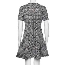 Pre Owned Louis Vuitton Monochrome Embellished Tweed Flared Mini Dress M