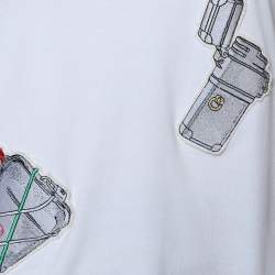 Louis Vuitton White Cotton Knit Patch Detail Round Neck T-Shirt S