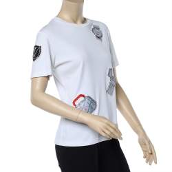 Louis Vuitton White Cotton Knit Patch Detail Round Neck T-Shirt S