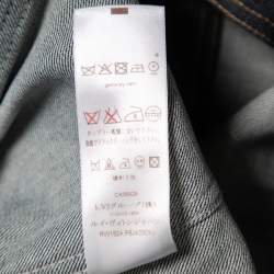 Pre Owned Louis Vuitton Blue Denim Leather Trimmed Zip Front Jacket M