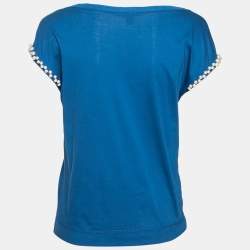 Pre Owned Louis Vuitton Blue Cotton Pearl Embellished T-Shirt XS
