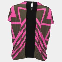 Pre Owned Louis Vuitton Olive Green and Pink Printed Silk Blouse M