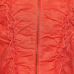 Pre Owned Louis Vuitton Orange Cotton Eyelet Flared Dress M