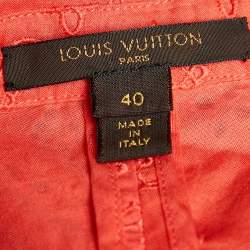 Pre Owned Louis Vuitton Orange Cotton Eyelet Flared Dress M