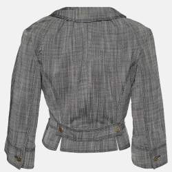 Louis Vuitton Grey Textured Silk Double Breasted Cropped Blazer S