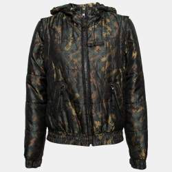 Pre Owned Louis Vuitton Green Camouflage Monogrammed Padded Silk Jacket M