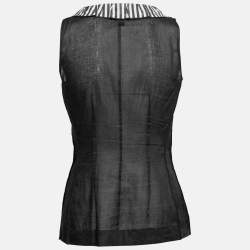 Pre Owned Louis Vuitton Black Polka Dot Printed Silk Contrast Collar Detail Top S