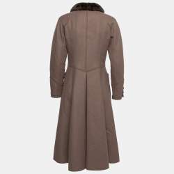 Pre Owned معطف لوي فيتون صوف بني حواف فرو أزرار أمامية مقاس متوسط (ميديوم)