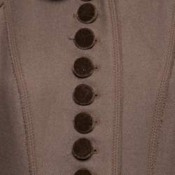 Pre Owned معطف لوي فيتون صوف بني حواف فرو أزرار أمامية مقاس متوسط (ميديوم)