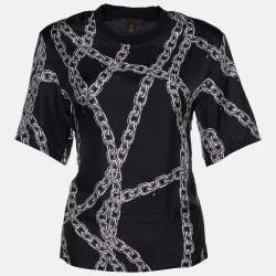 Louis Vuitton Black Chain Print Silk & Cotton Crew Neck T-Shirt M