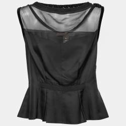 Louis Vuitton Black Silk Rose Applique Sleeveless Peplum Top L