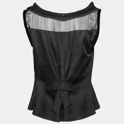 Louis Vuitton Black Silk Rose Applique Sleeveless Peplum Top L
