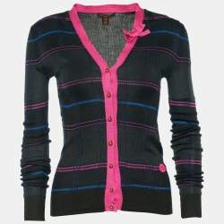 Louis Vuitton Dark Green Checked Cashmere & Silk Knit Cardigan XS