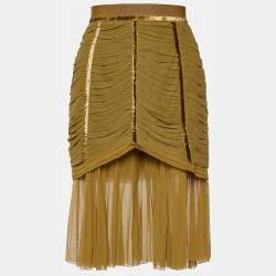 Louis Vuitton Olive Green Cotton Ruched Knee Length Skirt M