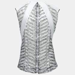 Louis Vuitton White Mohair Sequin Embellished Cut Sleeve Top M