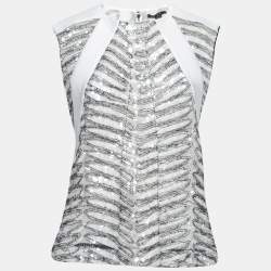 Louis Vuitton White Mohair Sequin Embellished Cut Sleeve Top M