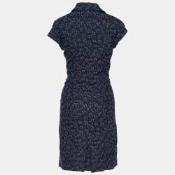 Louis Vuitton Navy Blue Leopard Pattern Denim Zip Front Dress L