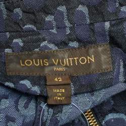 Louis Vuitton Navy Blue Leopard Pattern Denim Zip Front Dress L