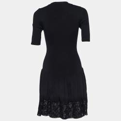 Louis Vuitton Black Knit & Sequined Monogram Lace Midi Dress M