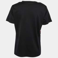 Pre Owned Louis Vuitton Black Printed Silk & Cotton Paneled Short Sleeve T-Shirt L