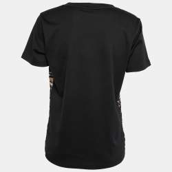 Louis Vuitton Black & Brown Flocked Floral Silk & Cotton Short Sleeve T-Shirt L
