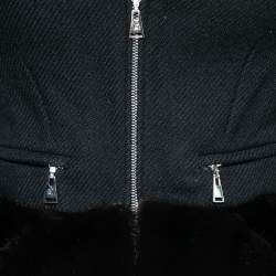 Louis Vuitton Black Wool Faux Fur Trimmed Zip Front Jacket S