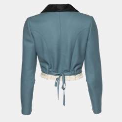 Louis Vuitton Blue Wool Button Front Cropped Jacket L
