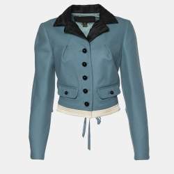 Louis Vuitton Blue Wool Button Front Cropped Jacket L