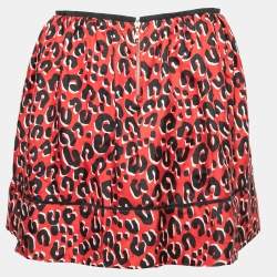 Pre Owned Louis Vuitton Red Leopard Print Silk Mini Skirt S  
