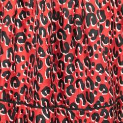 Pre Owned Louis Vuitton Red Leopard Print Silk Mini Skirt S  