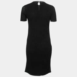 Louis Vuitton Black Pointelle-Knit Braided Neck Midi Dress S 