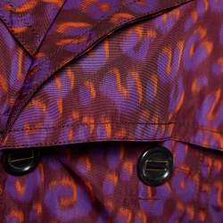 Pre Owned Louis Vuitton Purple Leopard Print Nylon Belted Trench Coat M