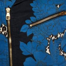 Louis Vuitton Blue Floral & Leopard Print Denim Zip Up Jacket L