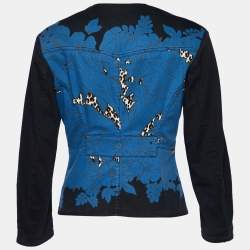 Louis Vuitton Blue Floral & Leopard Print Denim Zip Up Jacket L