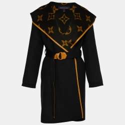Louis Vuitton Black Wool Monogram Hooded Wrap Coat S