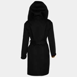 Louis Vuitton Black Wool Monogram Hooded Wrap Coat S