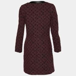 Pre Owned Louis Vuitton Maroon Tweed Zip Front Jacket S