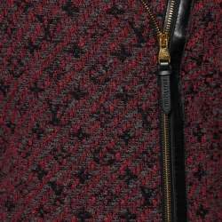 Pre Owned Louis Vuitton Maroon Tweed Zip Front Jacket S