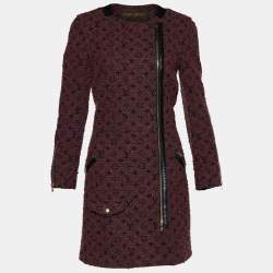 Pre Owned Louis Vuitton Maroon Tweed Zip Front Jacket S